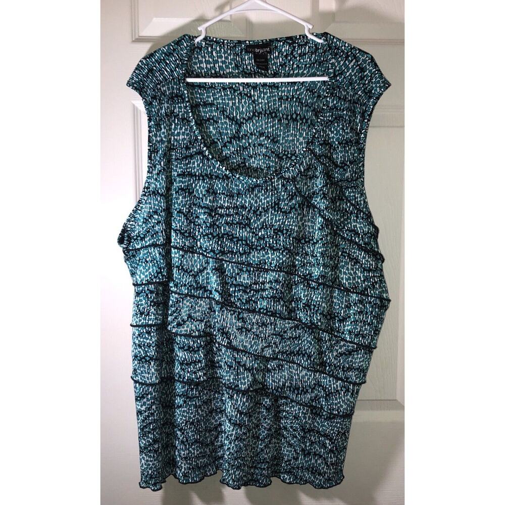 Lane Bryant Blouse Sleeveless Ruffle Tiered Stretchy Green Black Size 26/28W